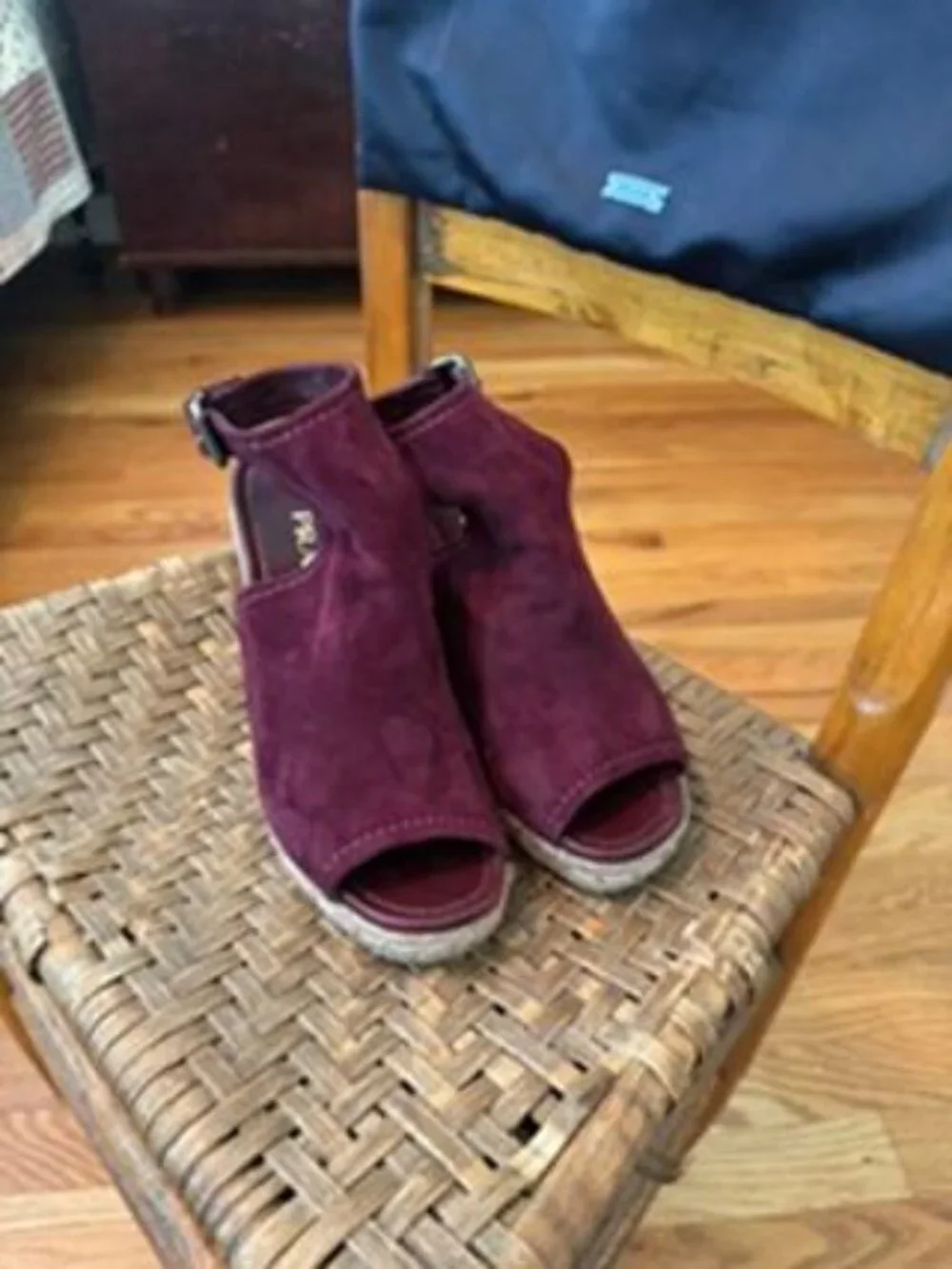 Prada Burgundy Suede Open Toe Espadrille Wedge Sandals EU 38